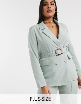 Missguided Plus two-piece belted blazer in mint | ASOS (Global)
