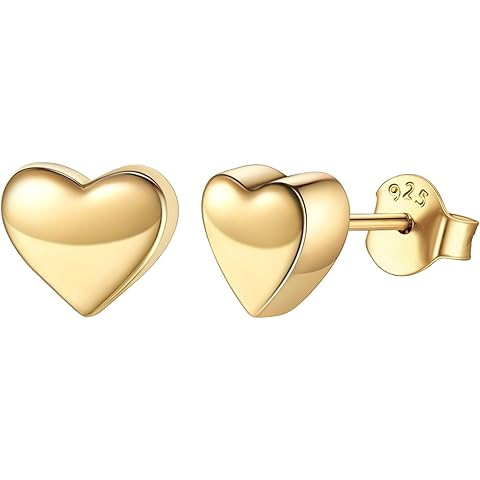 PAVOI 14K Gold Plated 925 Sterling Silver Bar, Dot, Heart, Triangle, Star, Cat | Dainty Earrings ... | Amazon (US)