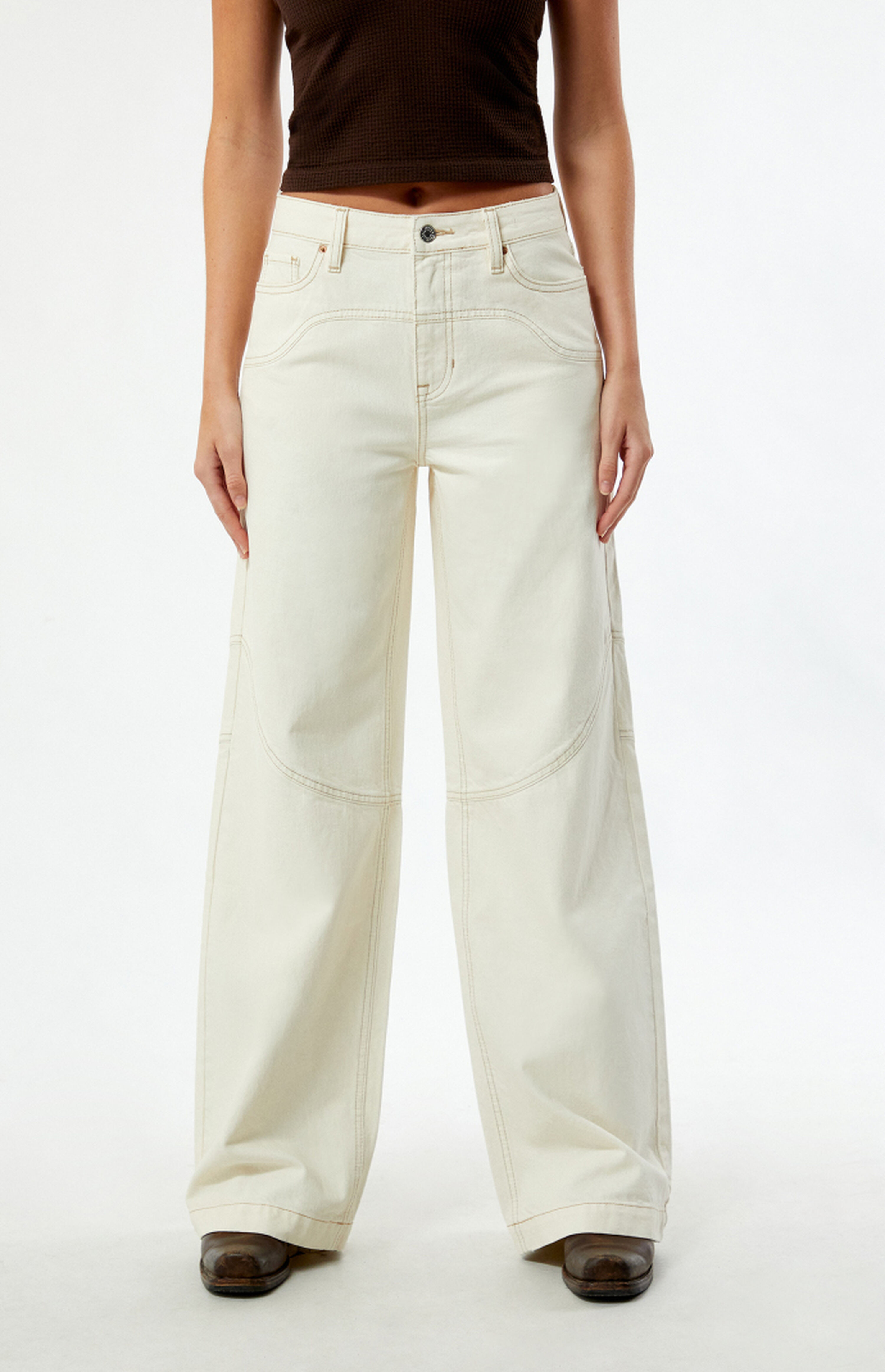PacSun Jessie Off White Cowboy High Waisted Baggy Jeans | PacSun