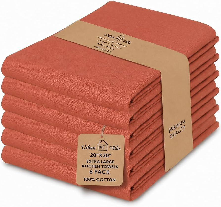 Urban Villa Kitchen Towels Cotton Dish Towels 20\u201dx30\u201d (Set of 6) Rust | Amazon (US)