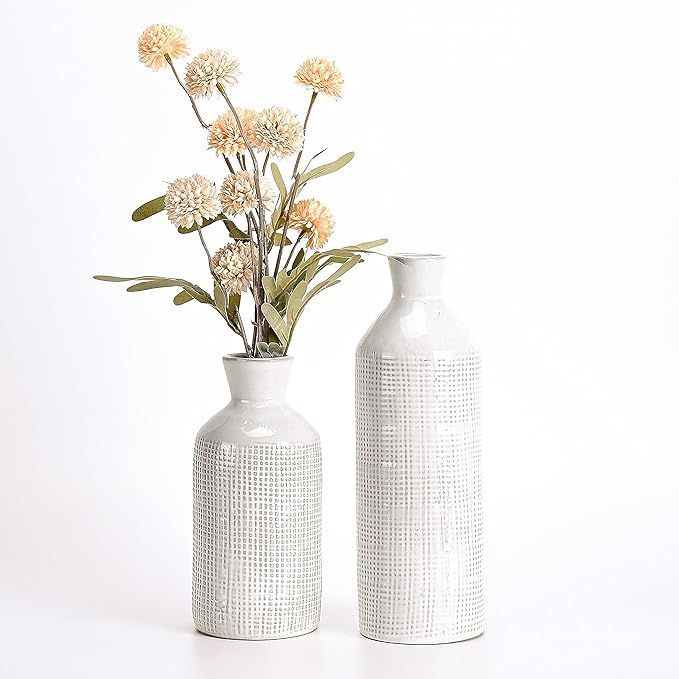 TERESA'S COLLECTIONS White Ceramic Vase for Home Decor, Beige Farmhouse Vase for Pampas Grass, De... | Amazon (US)