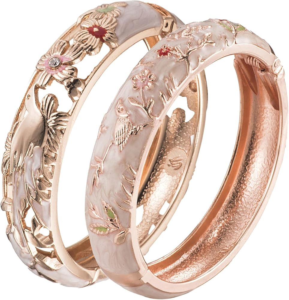 UJOY Cloisonne Indian Bangle Colored Crystal Gold Plated Hinge Cuff Bracelet Hollowed Bird Enamel... | Amazon (US)