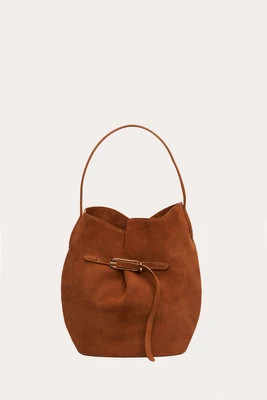 Belted Bucket Bag Large Saddle Brown Suede | LITTLE LIFFNER