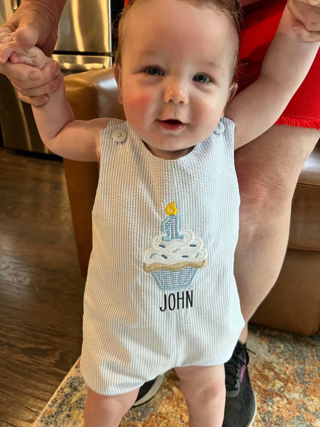 Baby's First Birthday Outfit, Personalized cupcake Jon Jon Romper Longall Shortall, Shirt Sold Se... | Etsy (US)