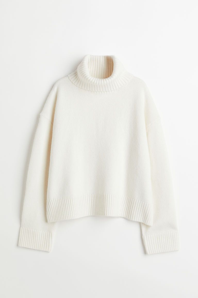 H & M - Oversized Turtleneck Sweater - White | H&M (US + CA)