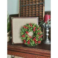 Christmas Boxwood Berry Wreath, Window Wreath With Berries | Etsy (US)