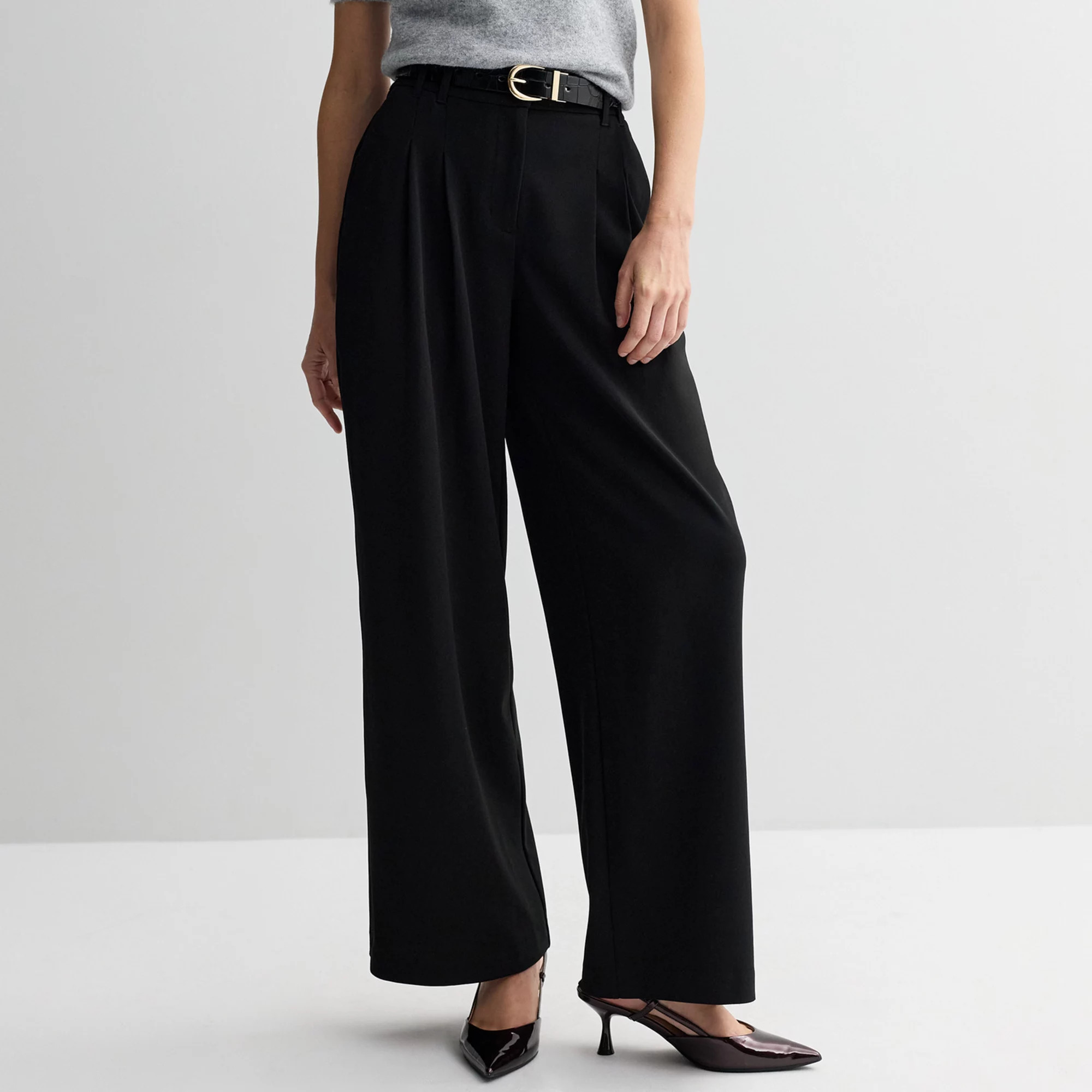 Women's Nine West Crepe Pleated Wide Trousers, Size: Large, Mineral Black | Kohl's