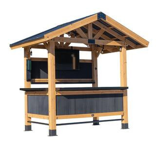 Palisade 9 ft. x 6 ft. Cedar Wood Outdoor Bar Gazebo Pergola with Galvanized Steel Roof, Bar Tops, and PowerPort | The Home Depot