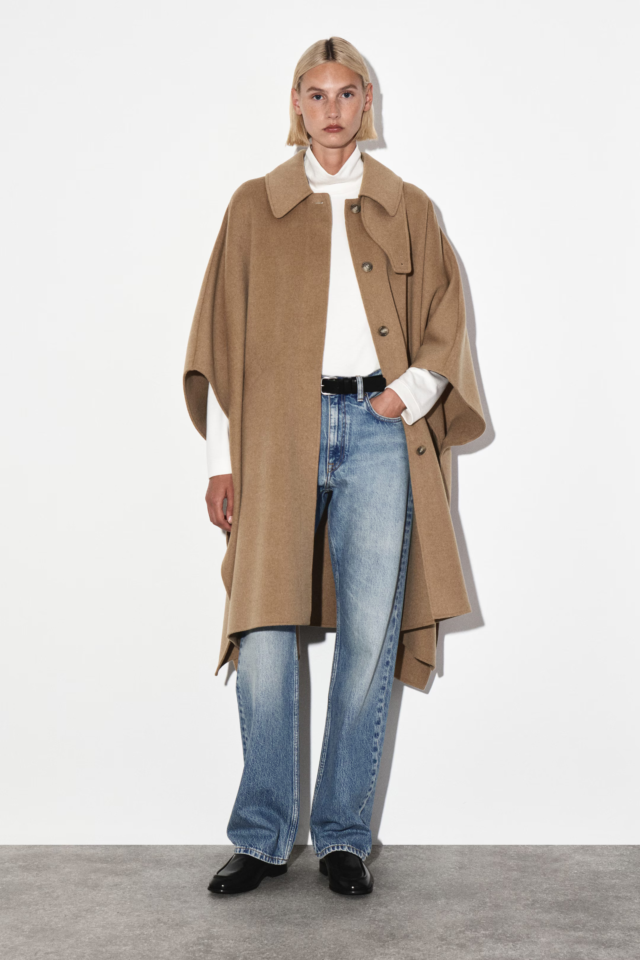LONGLINE DOUBLE-FACED WOOL CAPE - BEIGE | COS | COS UK