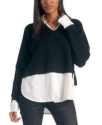 Women's Long-Sleeve Layered-Look Sweater | Macy's