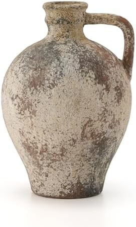 LUKA Ceramic Rustic Farmhouse Vase,8.25 inch Terracotta Vase with Handle,Neutral Clay Pot Vases D... | Amazon (US)