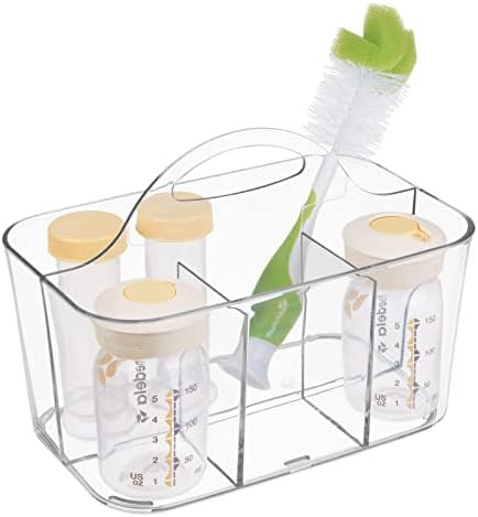 mDesign Plastic Nursery Storage Caddy Tote, Divided Bin with Handle for Child/Kids - Holds Bottle... | Amazon (US)