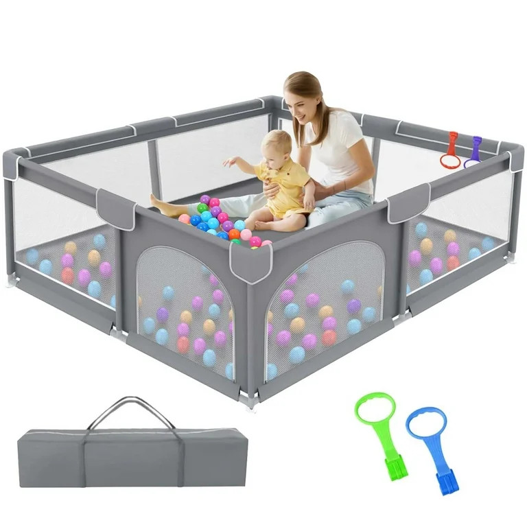 Ucradle Baby Playpen, 50x50x27" Large Activity Center with Gate, Anti-Slip Base, Gray | Walmart (US)
