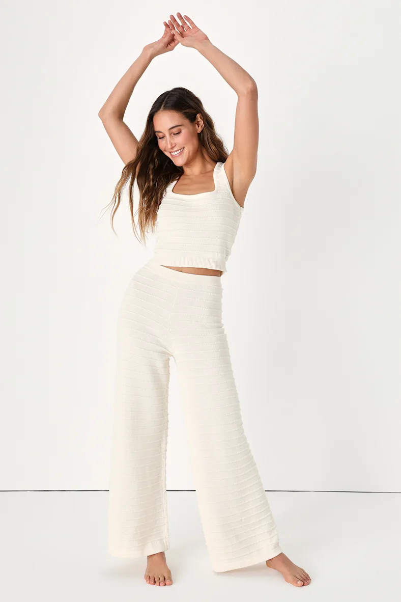 Relax in Radiance Ivory Textured Wide Leg Lounge Pants | Lulus (US)
