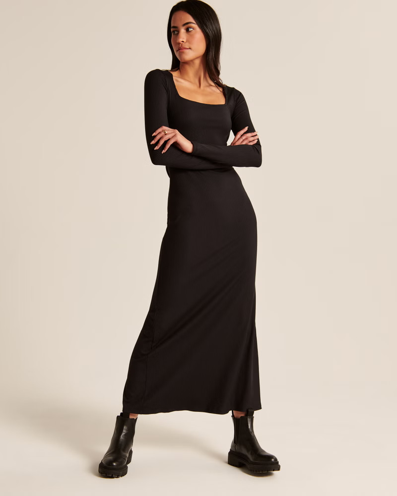 Long-Sleeve Knit Squareneck Maxi Dress | Abercrombie & Fitch (US)