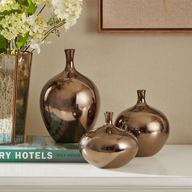 Classic Metallic Vase Set of 3 | Antique Farm House