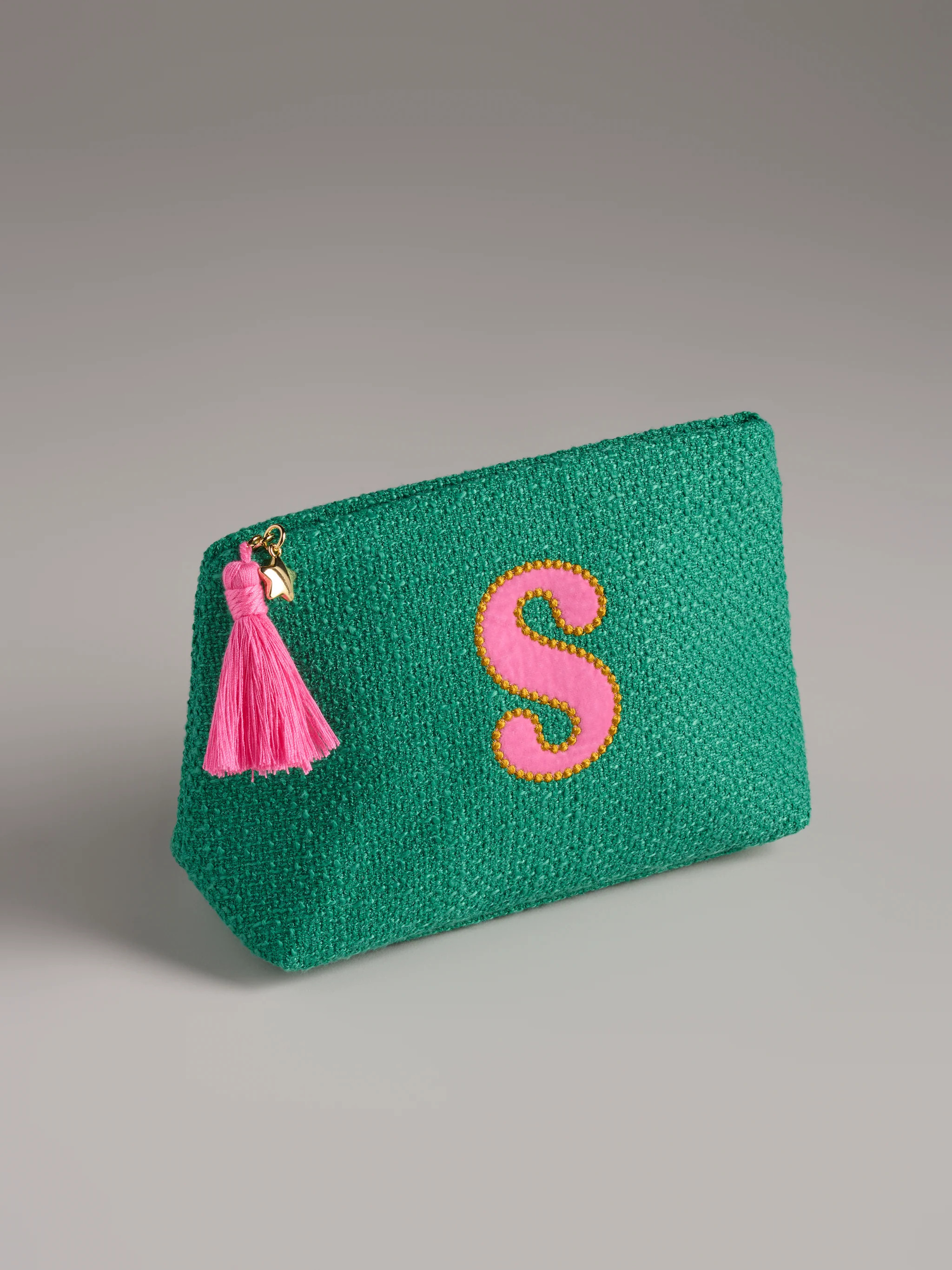 Shiraleah "S" Mara Initial Zip Pouch, Green | Shiraleah