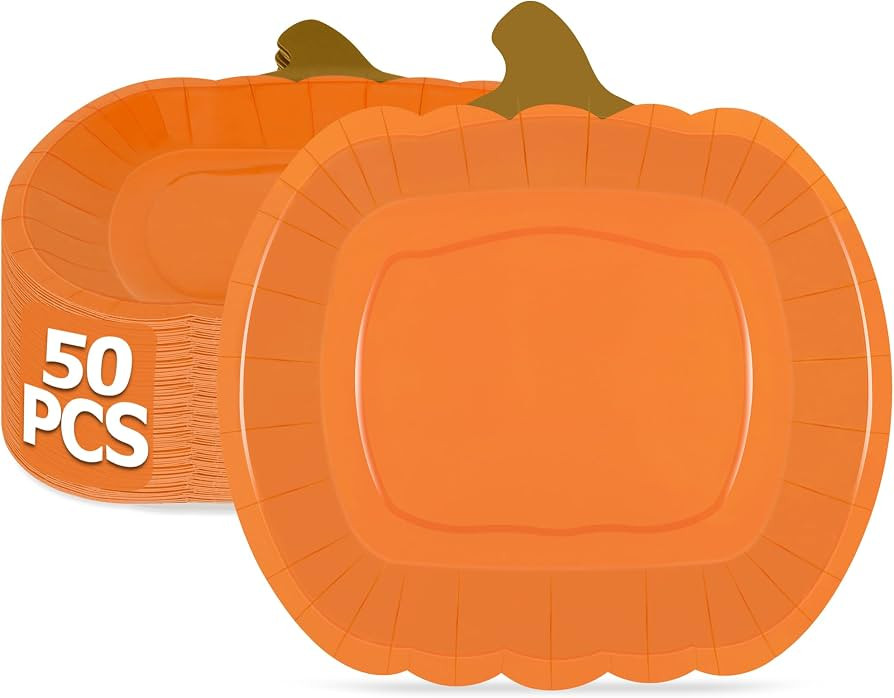 QZYL 50 PCS Fall Paper Plates, 9.6" X 9.4" Disposable Pumpkin Shaped Plates | Amazon (US)