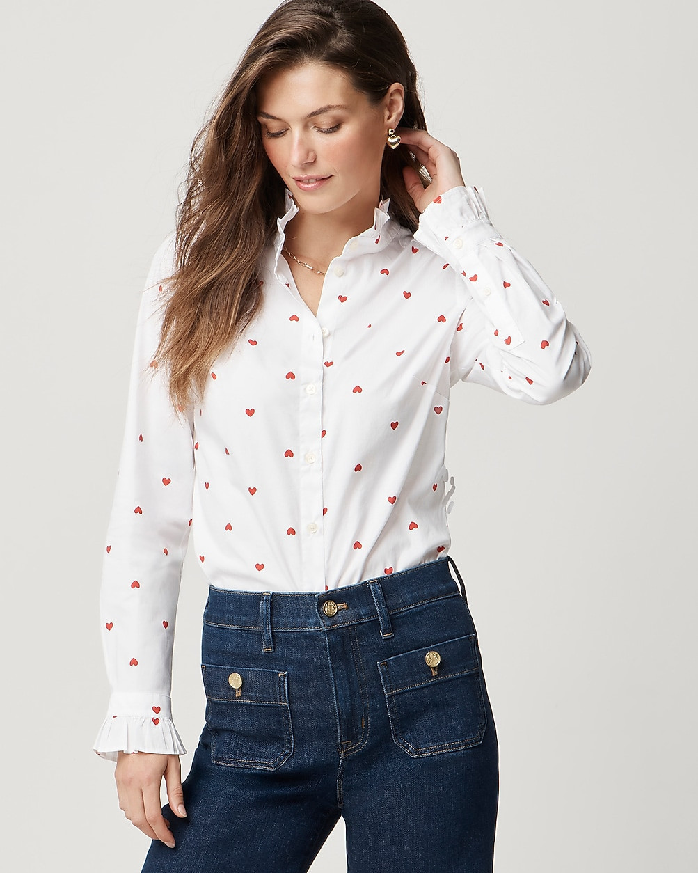 Printed ruffle button-up shirt | J.Crew Factory