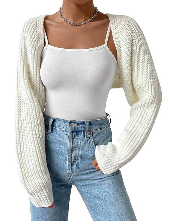 GORGLITTER Women's Long Sleeve Bolero Shrug Crop Cardigan Open Front Drop Shoulder Knit Sweater | Amazon (US)