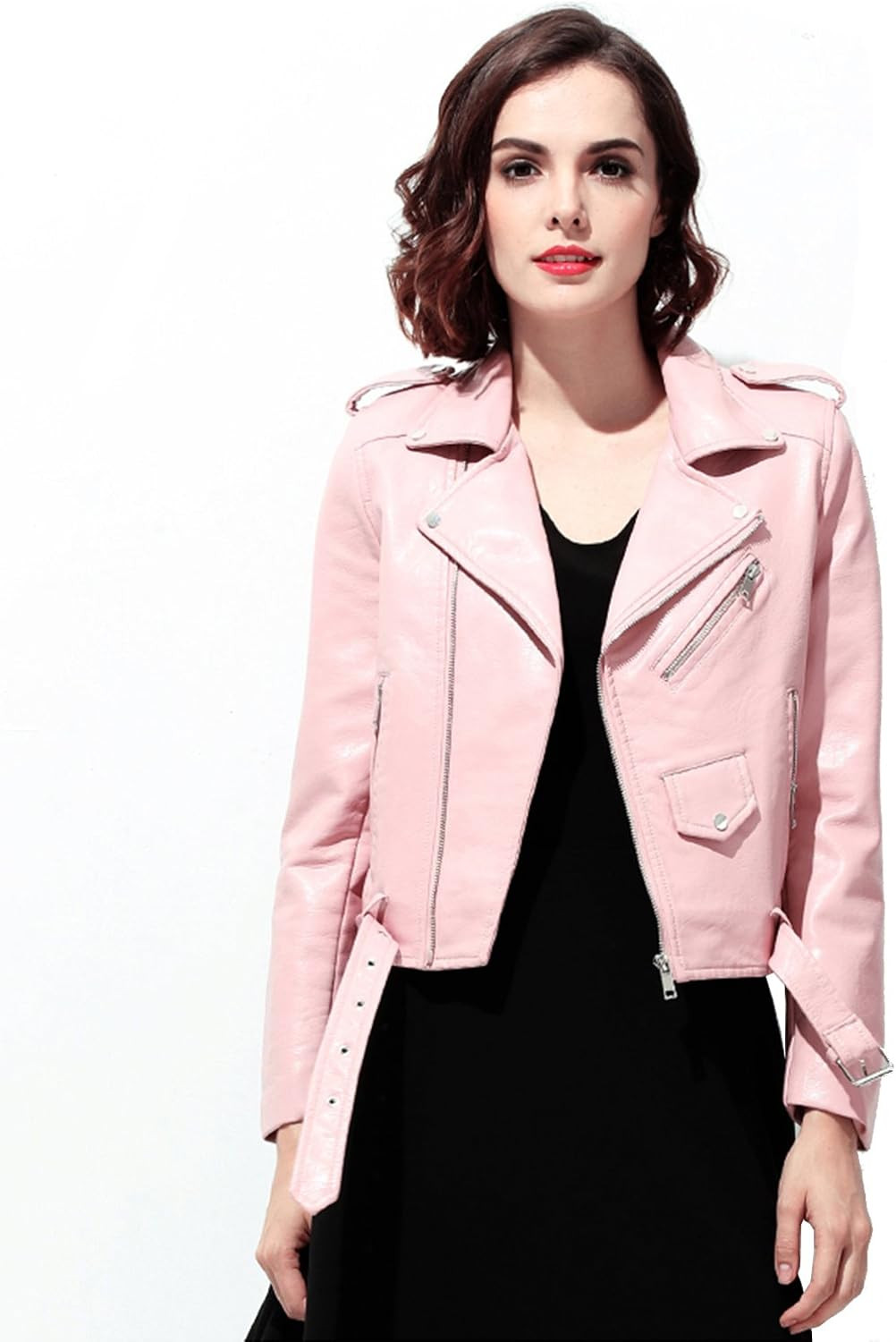 LY VAREY LIN Women's Faux Leather Motorcycle Jacket PU Slim Short Biker Coat | Amazon (US)