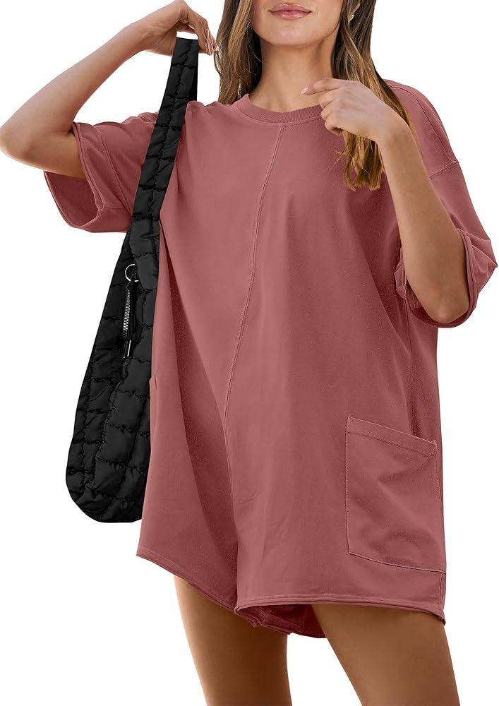 ANRABESS Women Summer Oversized T-Shirt Tee Rompers Casual Short Sleeve Overall Athletic Workout ... | Amazon (CA)