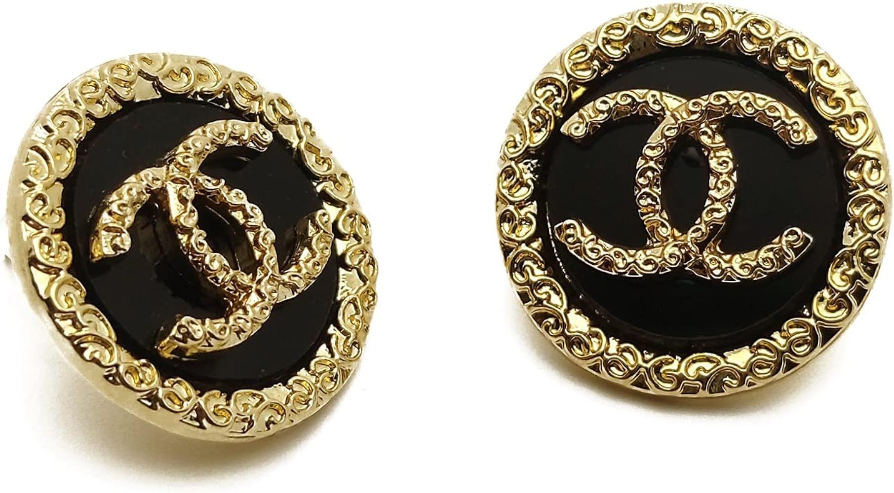 Black Round Stud Earrings Initial Letter C Earrings Classic CC earrings for Women Birthday gift o... | Amazon (US)