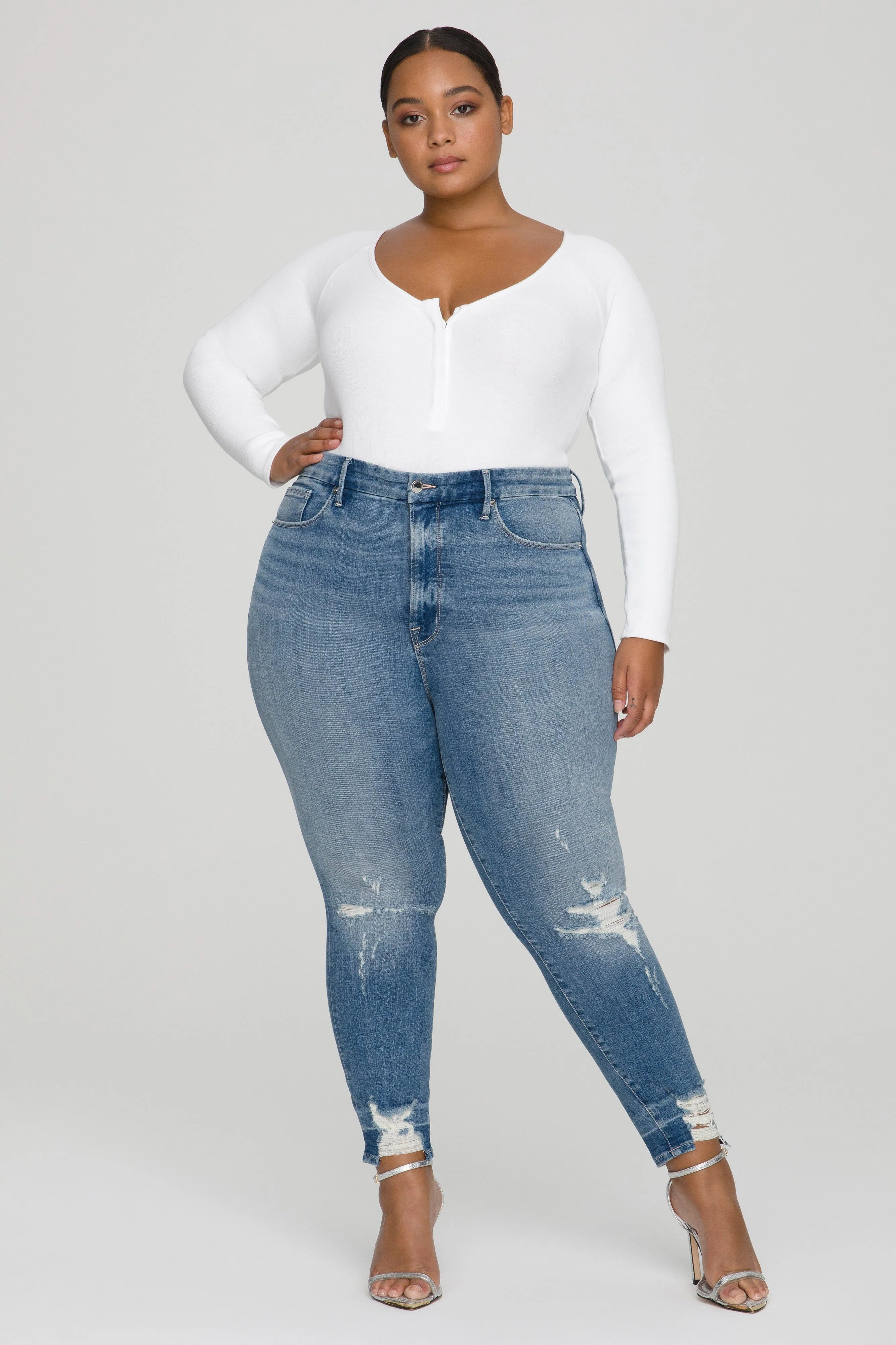 Good Waist Cropped Jeans Blue634 Super High Rise Skinny Jeans, Plus Size 15 Plus | Good American