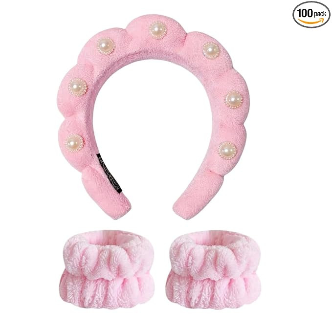 Pearl Rhinestone Headband for Women Girls Terry Cloth Spa Headband for Washing Face Makeup Skinca... | Amazon (US)