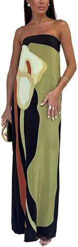 ACOSAP Women Y2k Strapless Maxi Dress Summer Backless Floral Long Tube Dress Off Shoulder Cocktai... | Amazon (US)