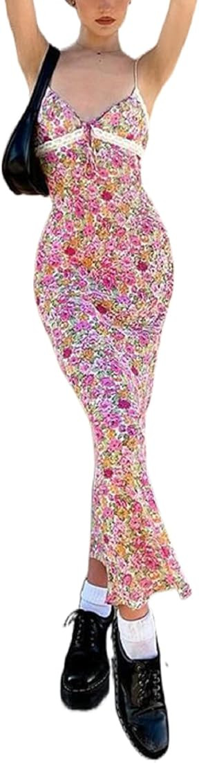 Women Cutout Backless Maxi Dress Sexy Sleeveless Split Cocktail Dresses Bodycon Spaghetti Strap L... | Amazon (US)