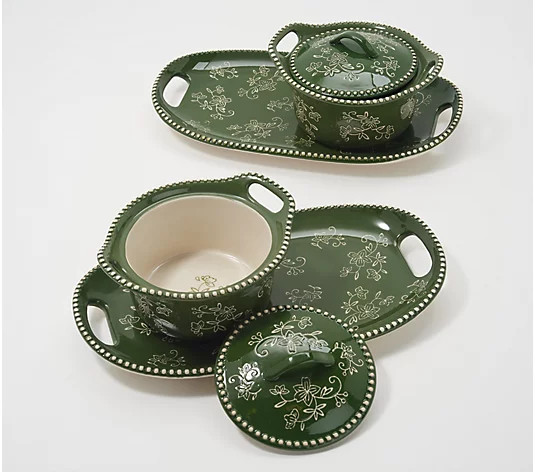 Temp-tations Floral Lace Set of 2 Lidded Soup and Sandwich Set | QVC