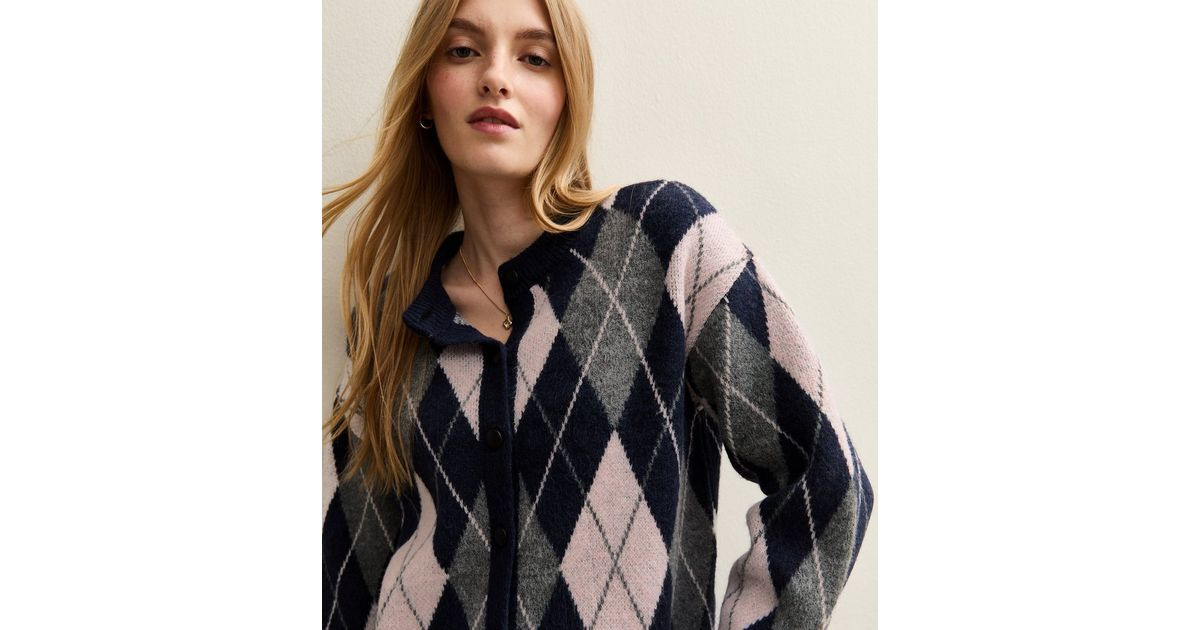 Blue Argyle Knit Cardigan | New Look | New Look (UK)
