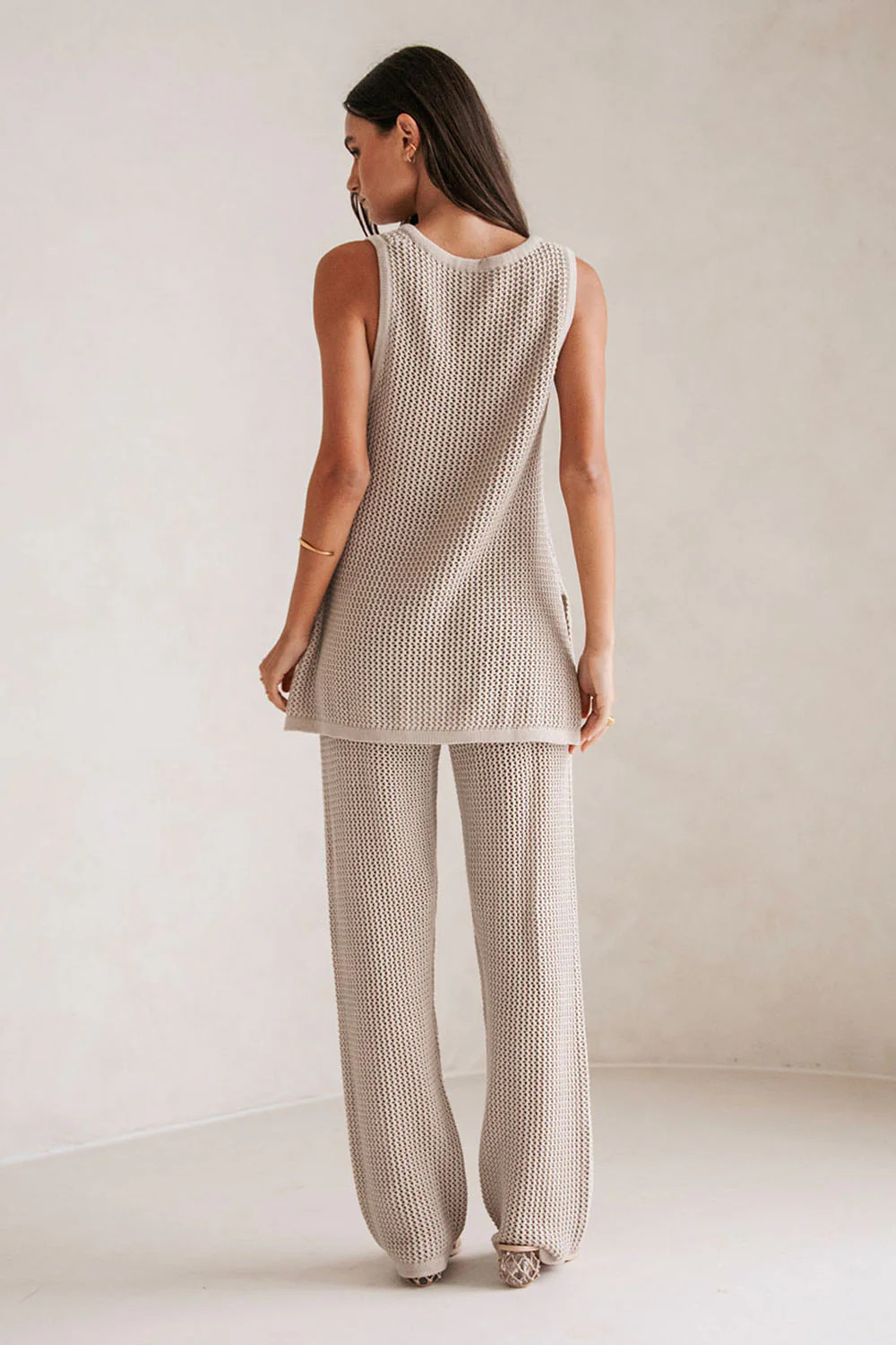 Beige Knit V Neck Ailish Top | Sabo Skirt US