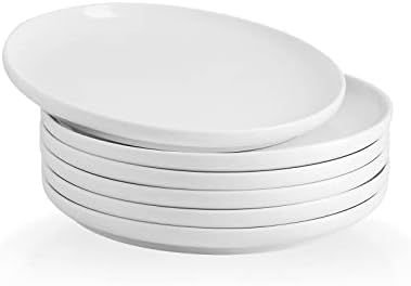 Kanwone Porcelain Dessert Salad Plates - 8 Inch - Set of 6, White, Microwave and Dishwasher Safe Pla | Amazon (US)