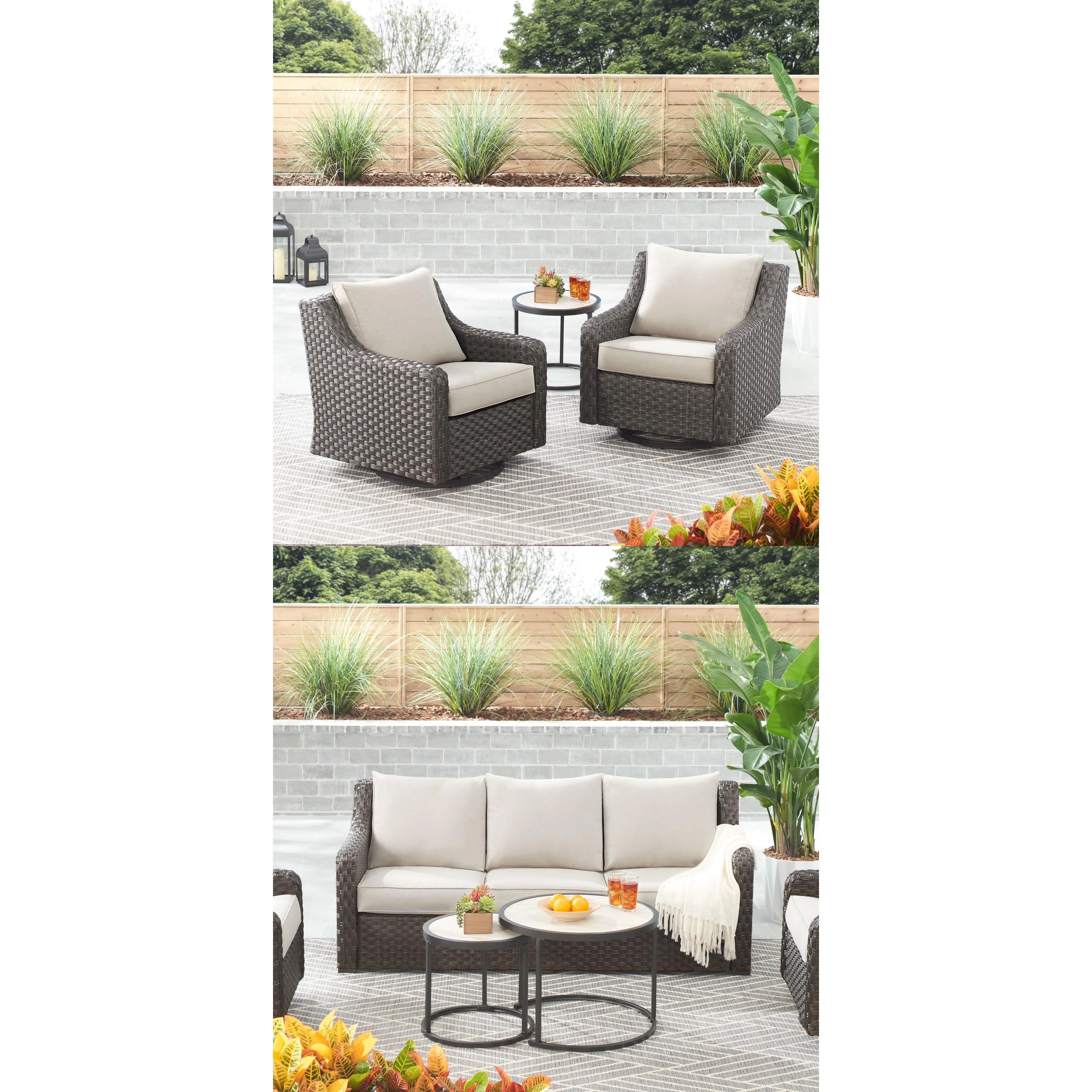 Better Homes & Gardens River Oaks Outdoor 5-Piece Wicker Conversation Set with Patio Cover, Dark ... | Walmart (US)
