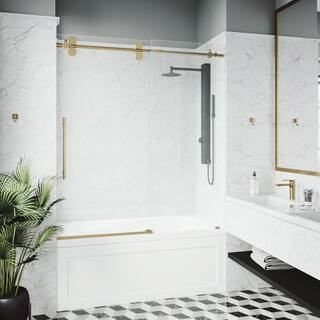 VIGO Elan 60 in. x 66 in. Frameless Sliding Tub Door in Matte Gold | The Home Depot