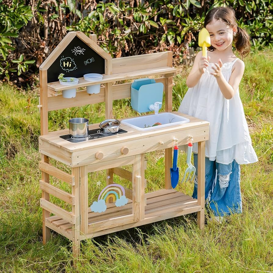 ROBUD Wooden Outdoor Play Kitchen for Kids – Mud Kitchen Playset with Water Tank, 2 Pots, 3 Gar... | Amazon (CA)