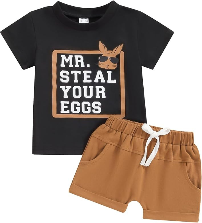 Hnyenmcko Toddler Baby Boy Easter Outfits Bunny Letter Print Short Sleeve T-Shirt and Casual Shor... | Amazon (US)