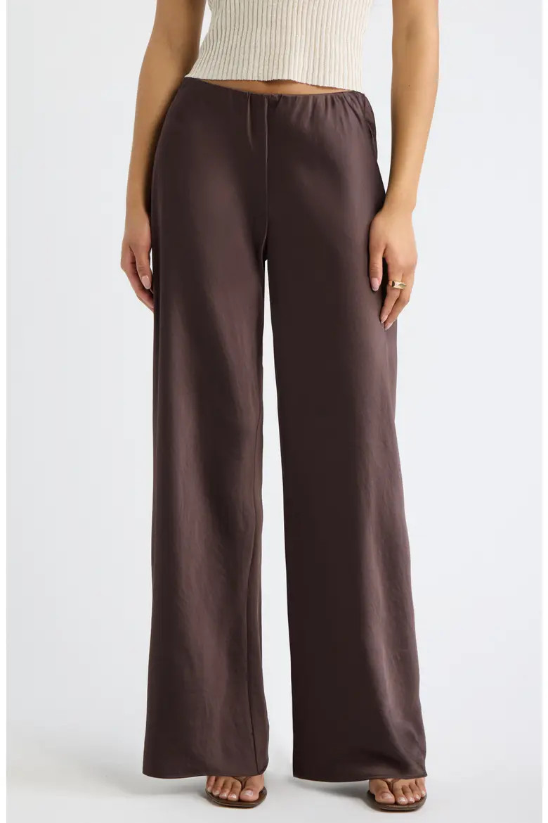Open Edit Satin Wide Leg Pull On Pants (Women) | Nordstrom | Nordstrom