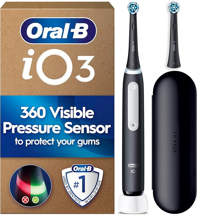 Oral-B iO3 Electric Toothbrush for Adults, Matt Black, Pressure Sensor, With 2 Toothbrush Heads, ... | Amazon (UK)