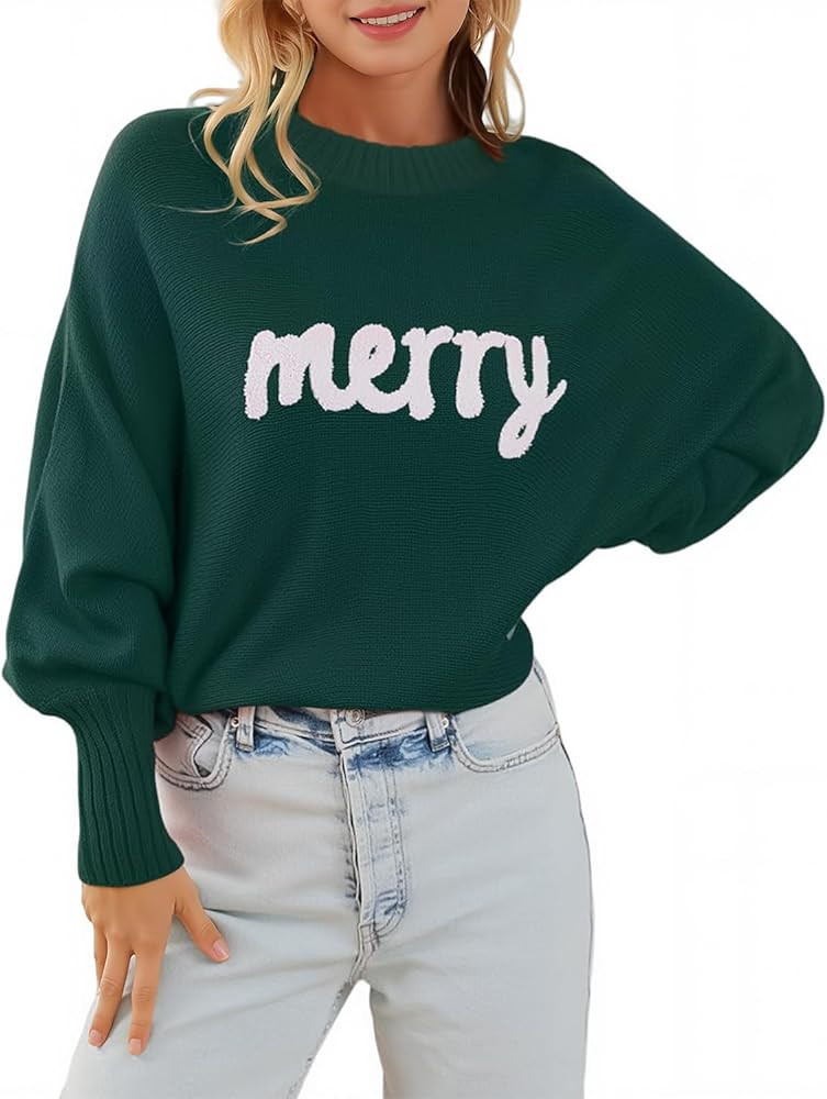 Yimoon Merry Christmas Sweaters for Women Long Batwing Sleeve Xmas Knitted Pullover Top Loose Fun... | Amazon (US)