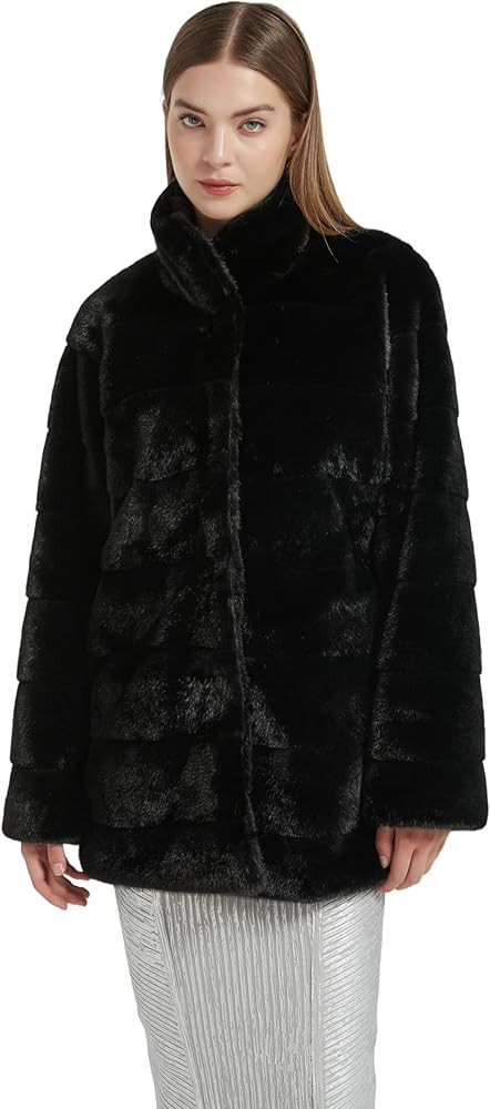 Women Fluffy Faux Mink Fur Coat with Detachable Belt High Neck Midi Length Overcoat Winter Outwea... | Amazon (US)