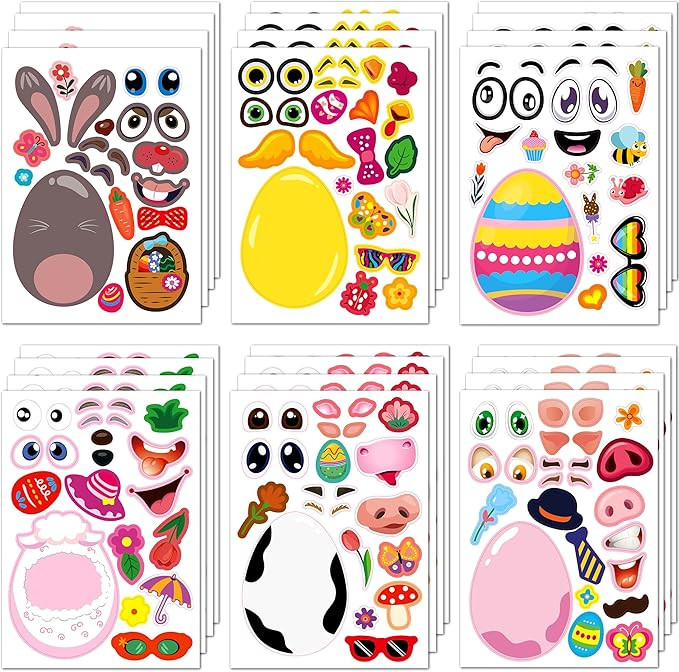 24 Sheets Easter Stickers for Kids Toddlers, Easter Basket Stuffers, Make A Face Stickers Crafts ... | Amazon (US)