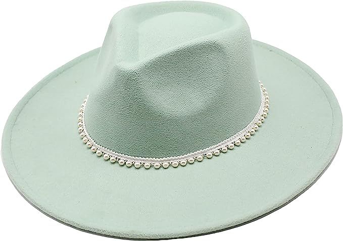 Qkrlamx Fedora Hats for Women Wide Brim Felt Fedora Panama Hat with Pearl Band Classic Wool Fedor... | Amazon (US)