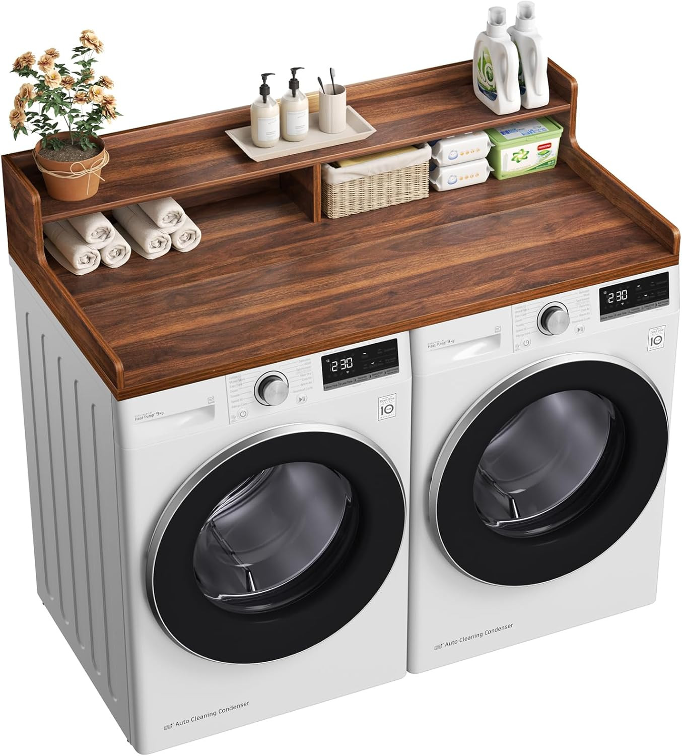 Washer and Dryer Countertop with Shelf, 0.6" Thicker Wooden Topper, Walnut | Amazon (US)