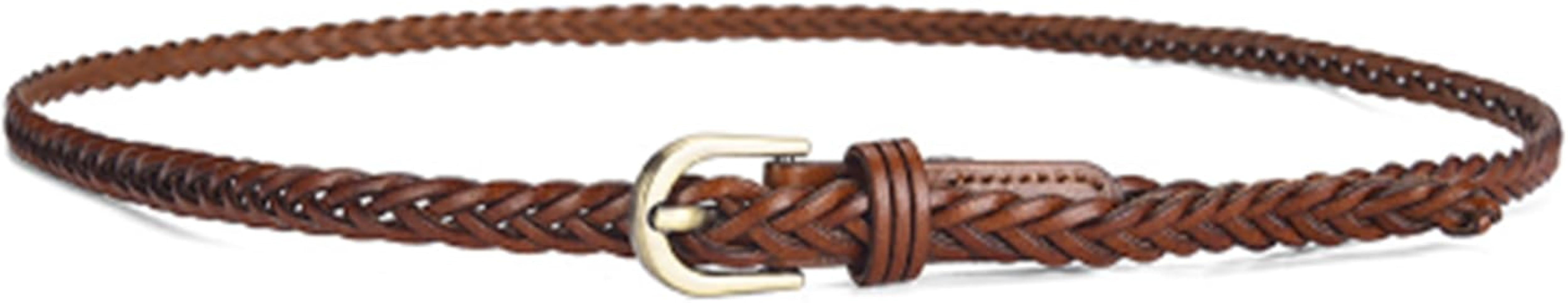 Women's Skinny Braided Leather Belts Thin Woven Waist Belts For Jeans Pants Dresses Effortless St... | Amazon (US)