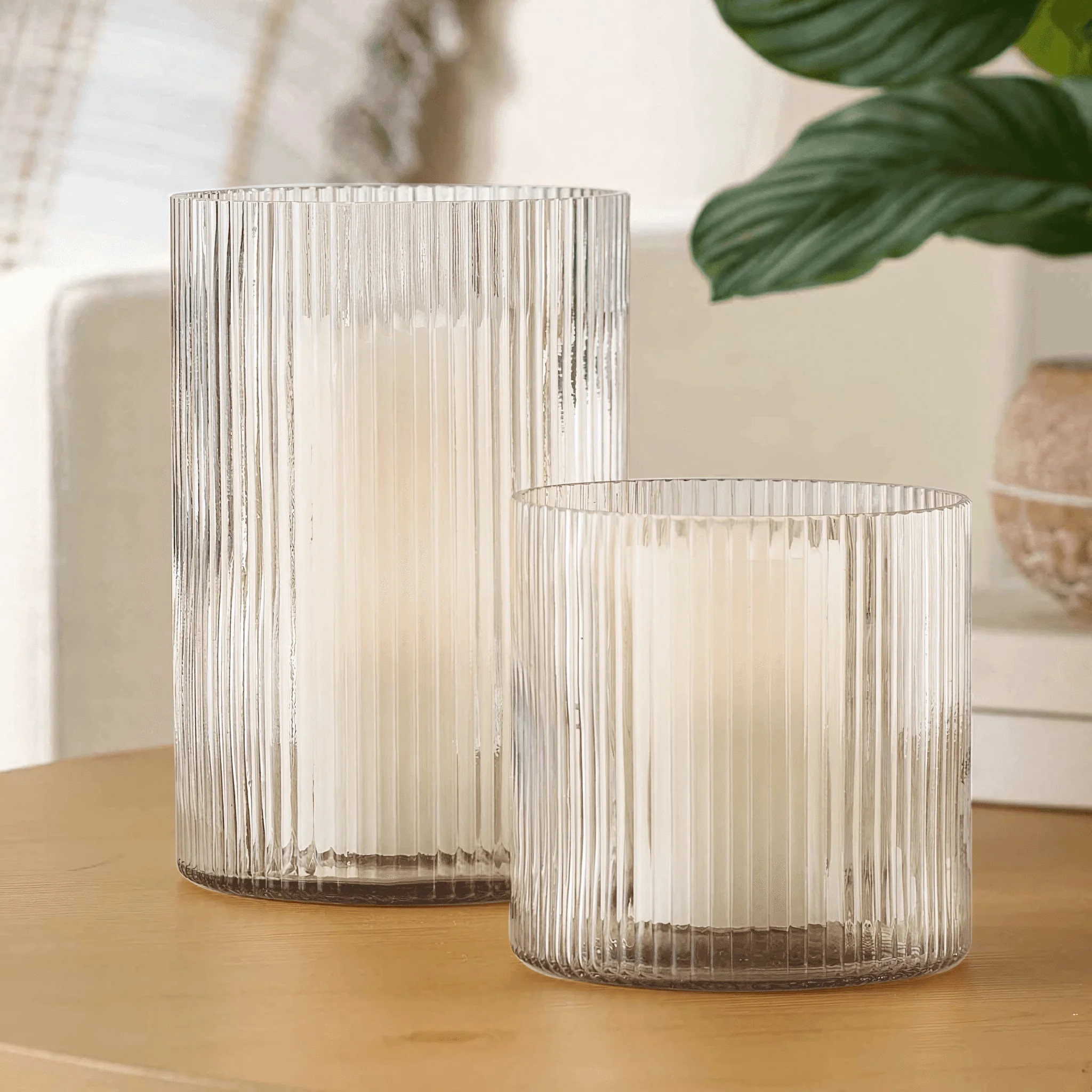 Better Homes & Gardens 5" Clear Glass Ribbed Candle Holder Hurricane, Medium | Walmart (US)