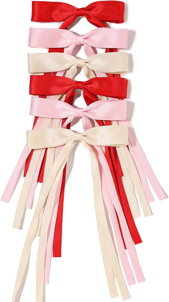 LFOUVRE Bow Hair Clips for Women, Ribbon Hair Bows for Women, 6pcs Tassel Hair Bow Clips, Claw Ha... | Amazon (US)