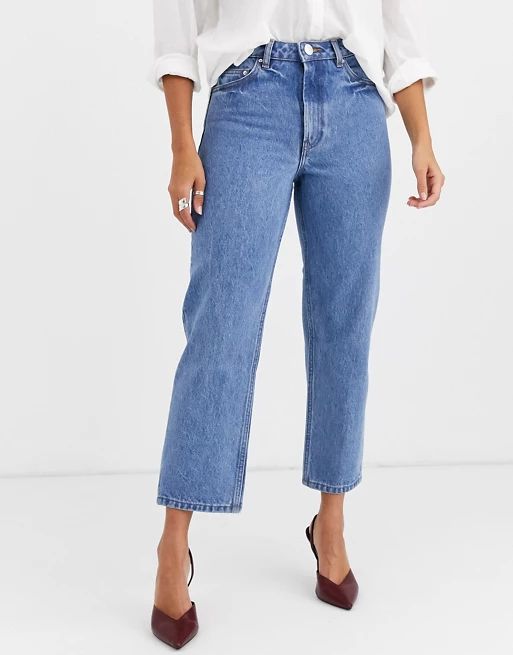 ASOS DESIGN Recycled Florence authentic straight leg jeans in pretty mid stonewash blue | ASOS US